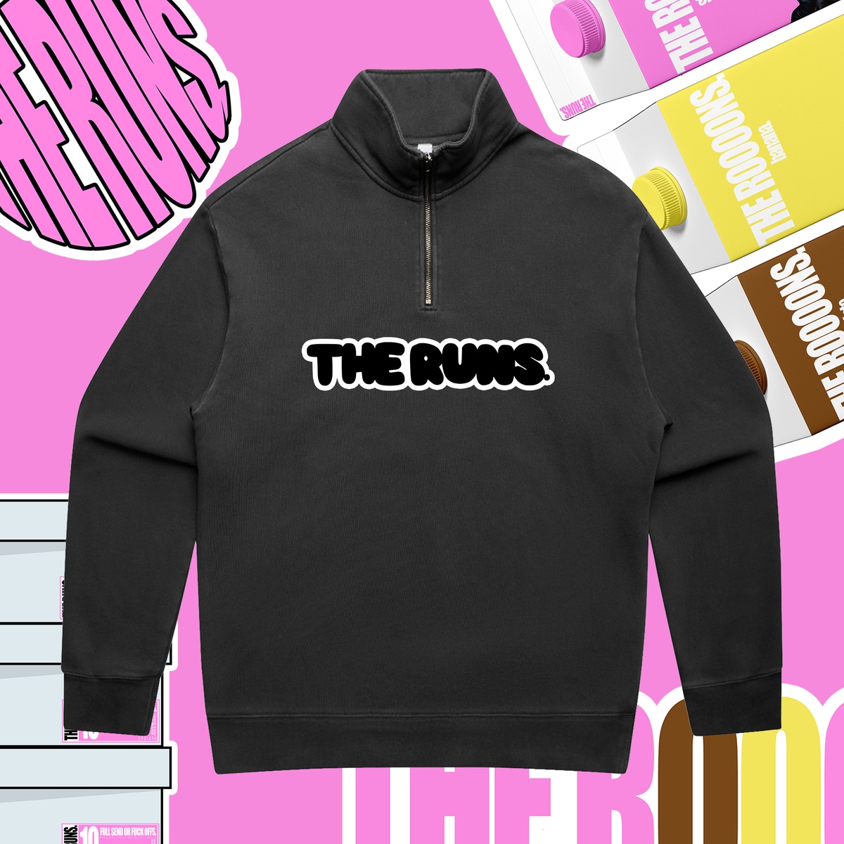 The Runs Faded Black Embroidered 1/4 Zip