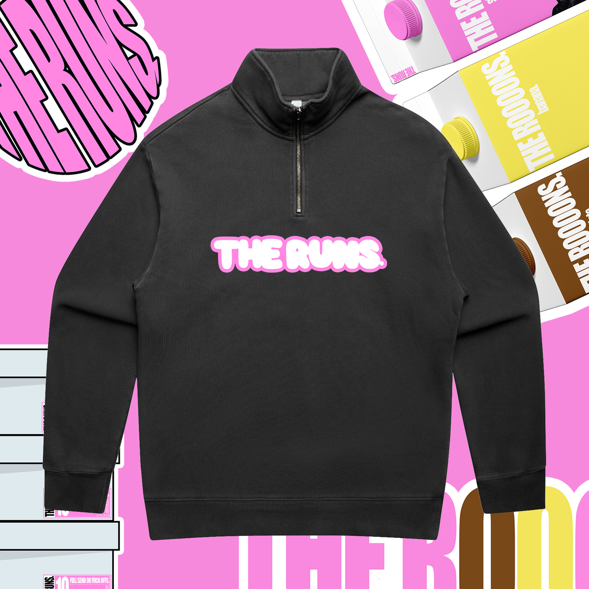 The Runs Faded Black Embroidered 1/4 Zip